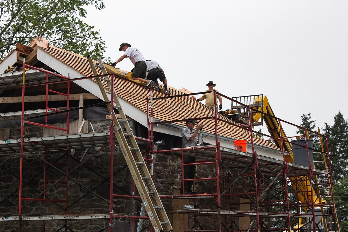 Gutter installation on a roof edge